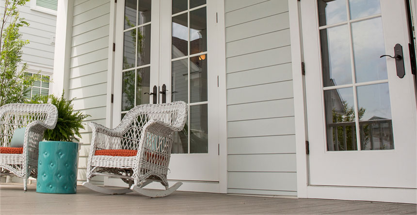 front porch with white james hardie plank siding